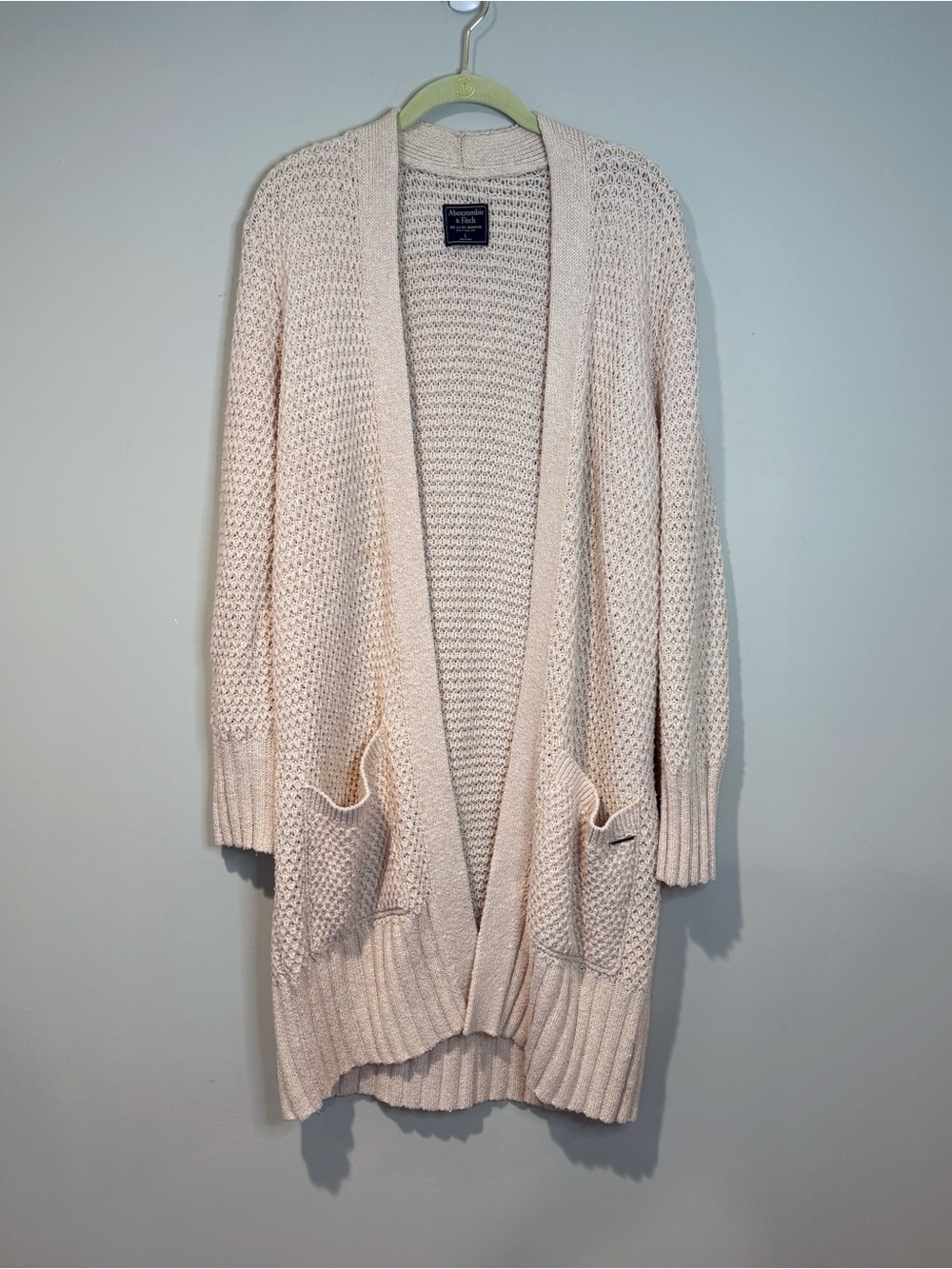 Abercrombie & Fitch Open Knit Long Cardigan Sweater Blush Pink Oversized Cozy L